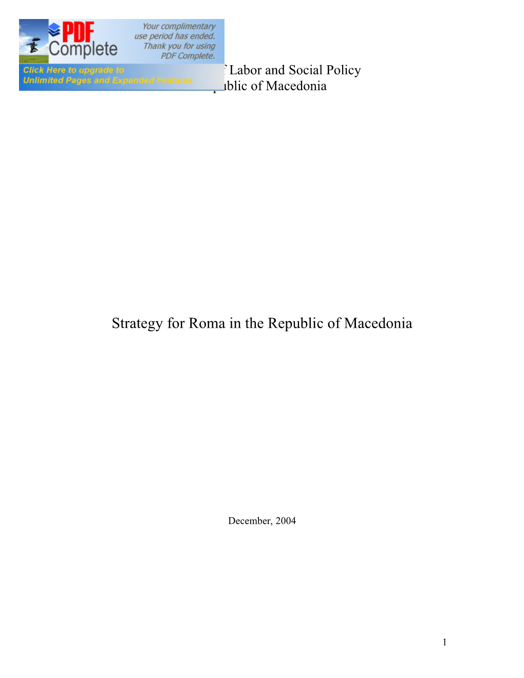 Strategy for Roma in the Republic of Macedonia