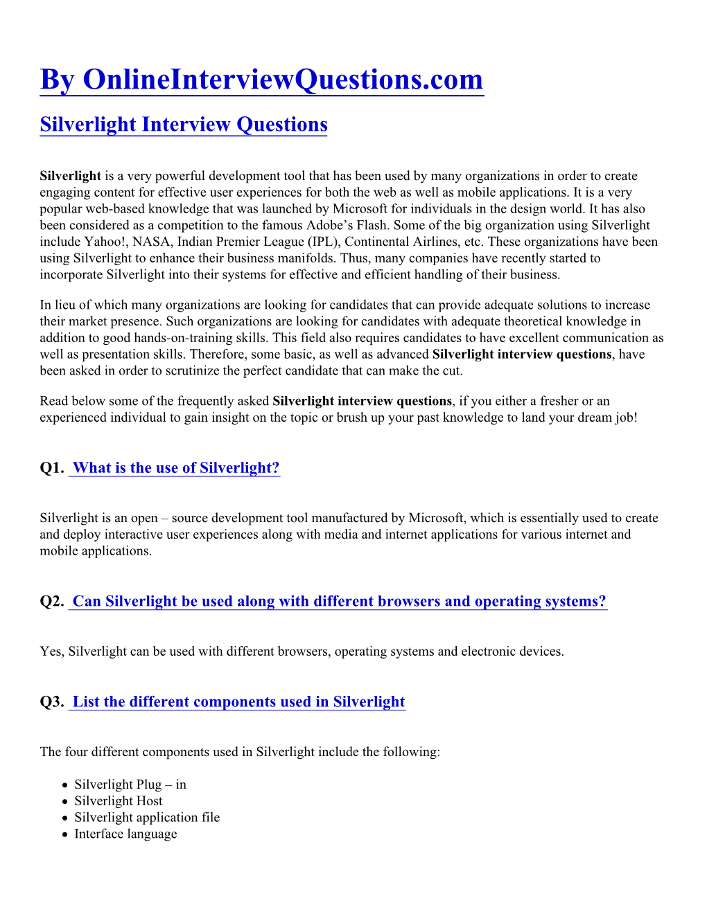 Silverlight Interview Questions