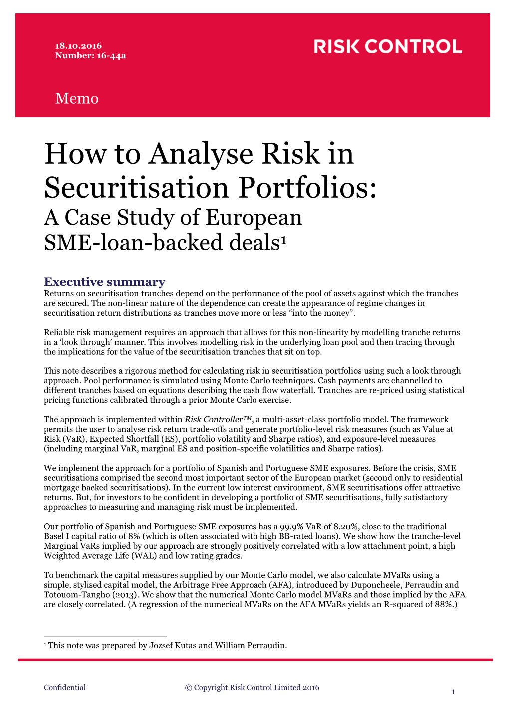 How to Analyse Risk in Securitisation Portfolios: a Case Study of European SME-Loan-Backed Deals1