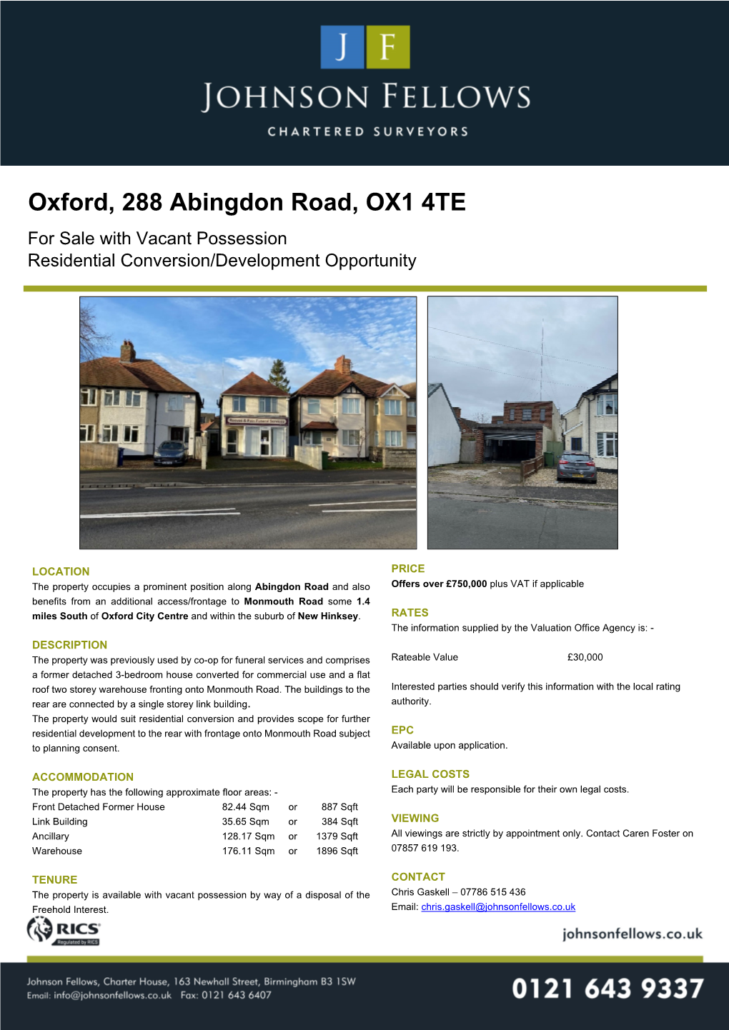 Oxford, 288 Abingdon Road, OX1 4TE for Sale with Vacant Possession Residential Conversion/Development Opportunity