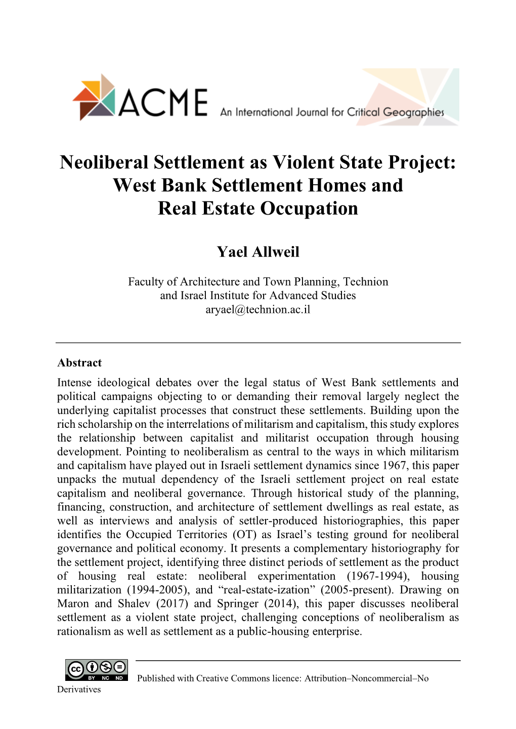 West Bank Settlement Homes and Real Estate Occupation