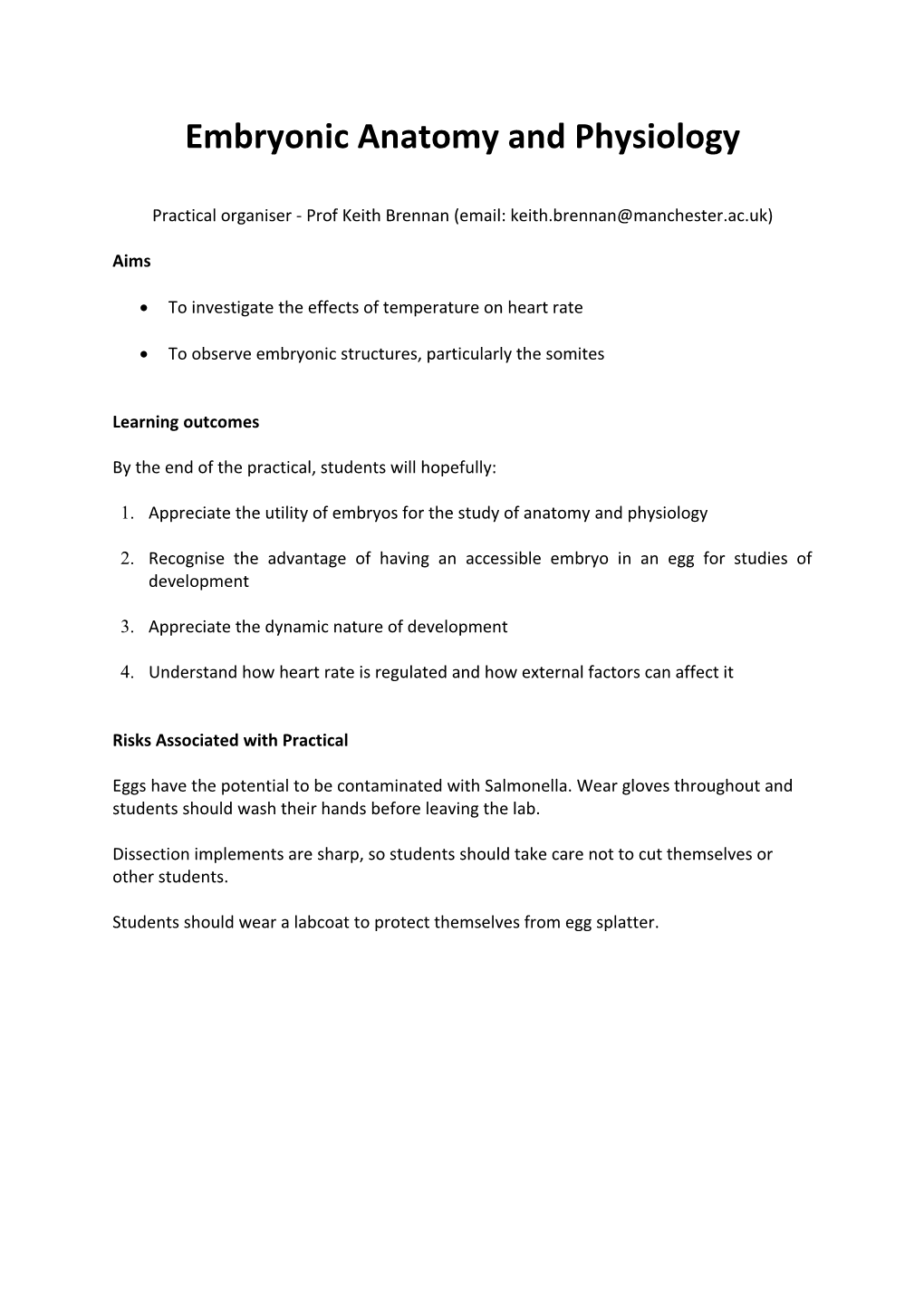 Embryonic Anatomy and Physiology