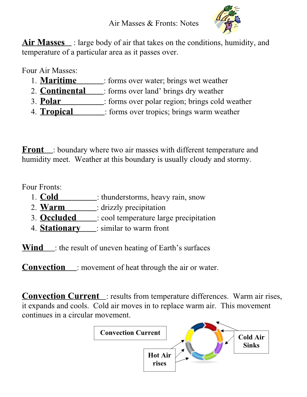 Air Masses & Fronts: Notes