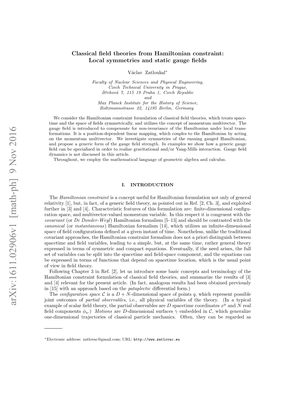 Classical Field Theories from Hamiltonian Constraint: Local