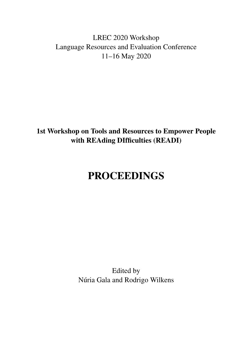 Proceedings of the 1St Workshop on Tools and Resources to Empower
