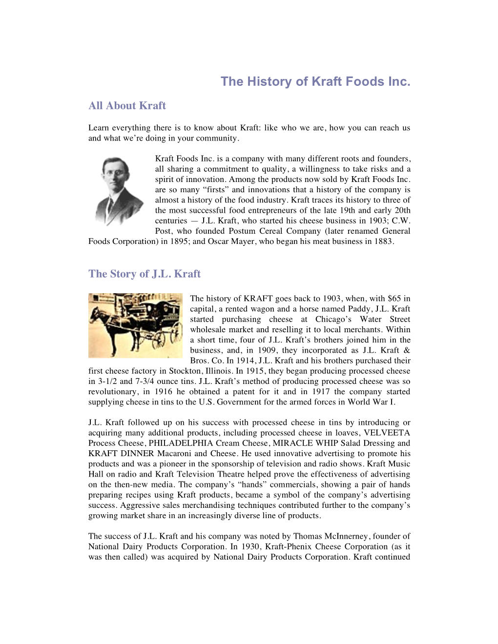 The History of Kraft Foods Inc