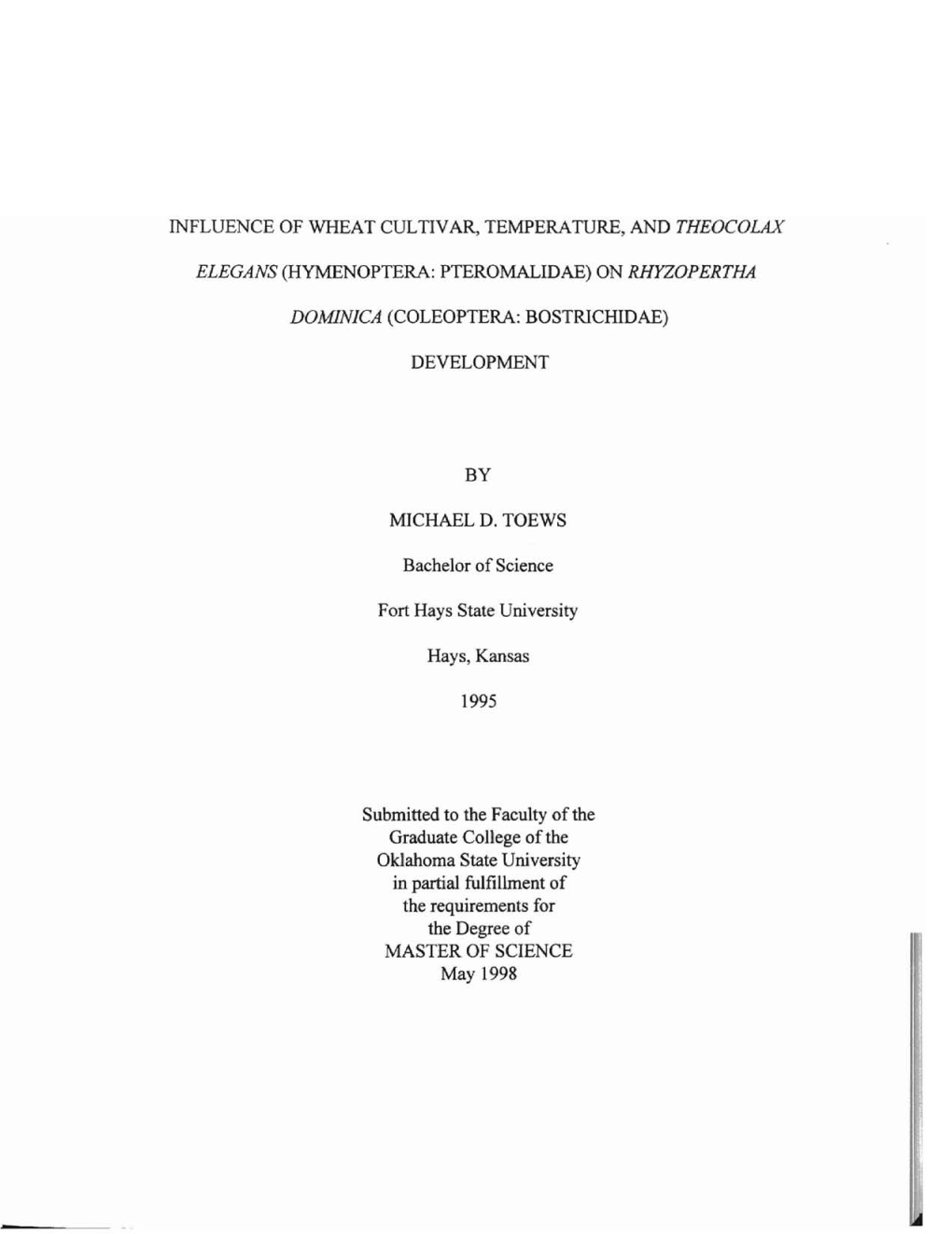 Influence of Wheat Cultivar, Temperature, and Theocolax