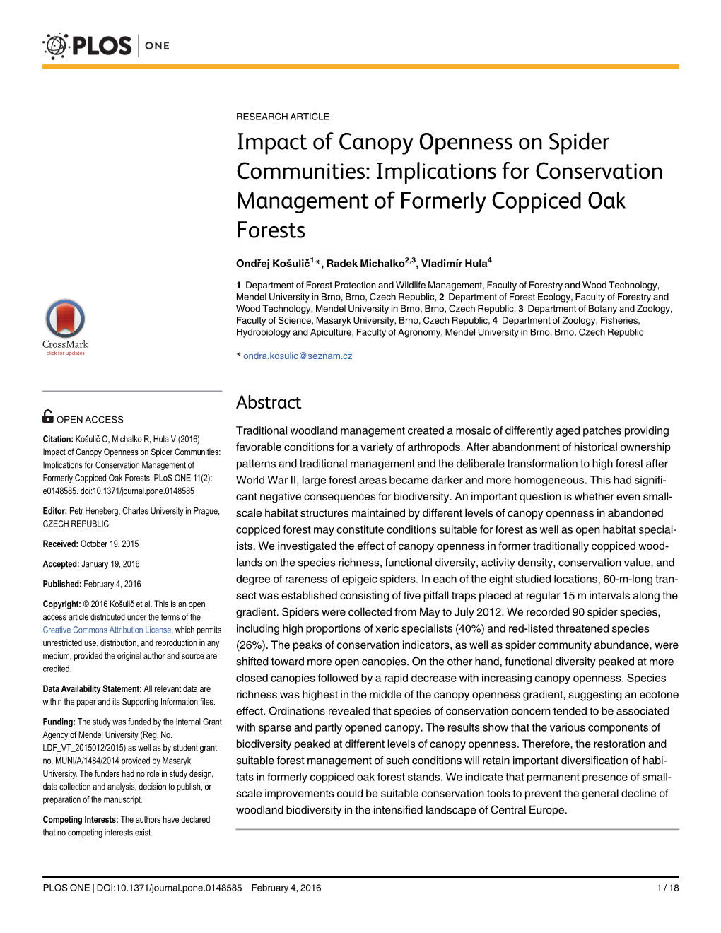 Impact of Canopy Openness on Spider Communities: Implications for Conservation Management of Formerly Coppiced Oak Forests