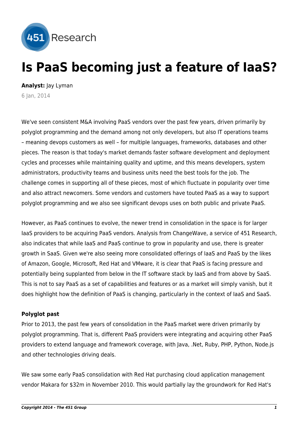 Is Paas Becoming Just a Feature of Iaas?