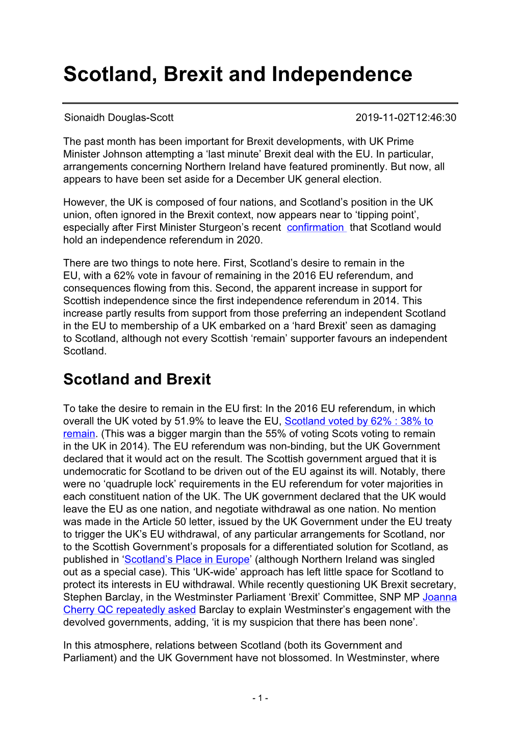 Scotland, Brexit and Independence