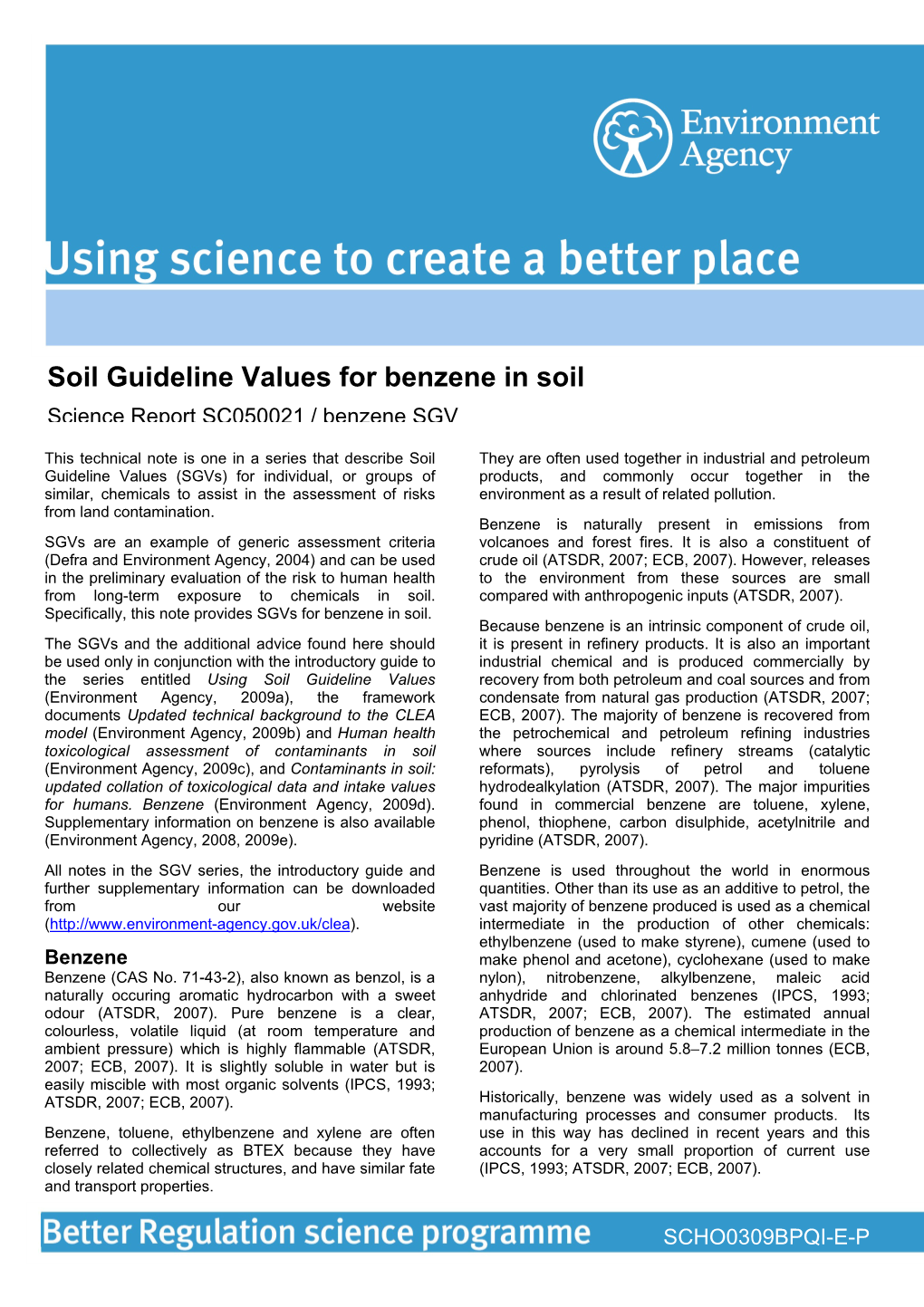 Soil Guideline Values for Benzene in Soil