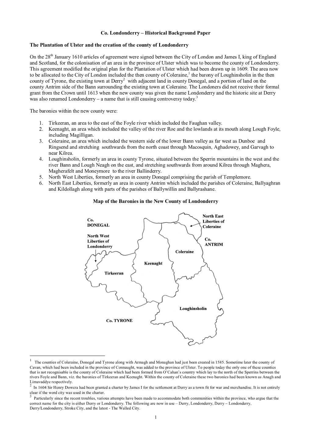 Co. Londonderry – Historical Background Paper the Plantation