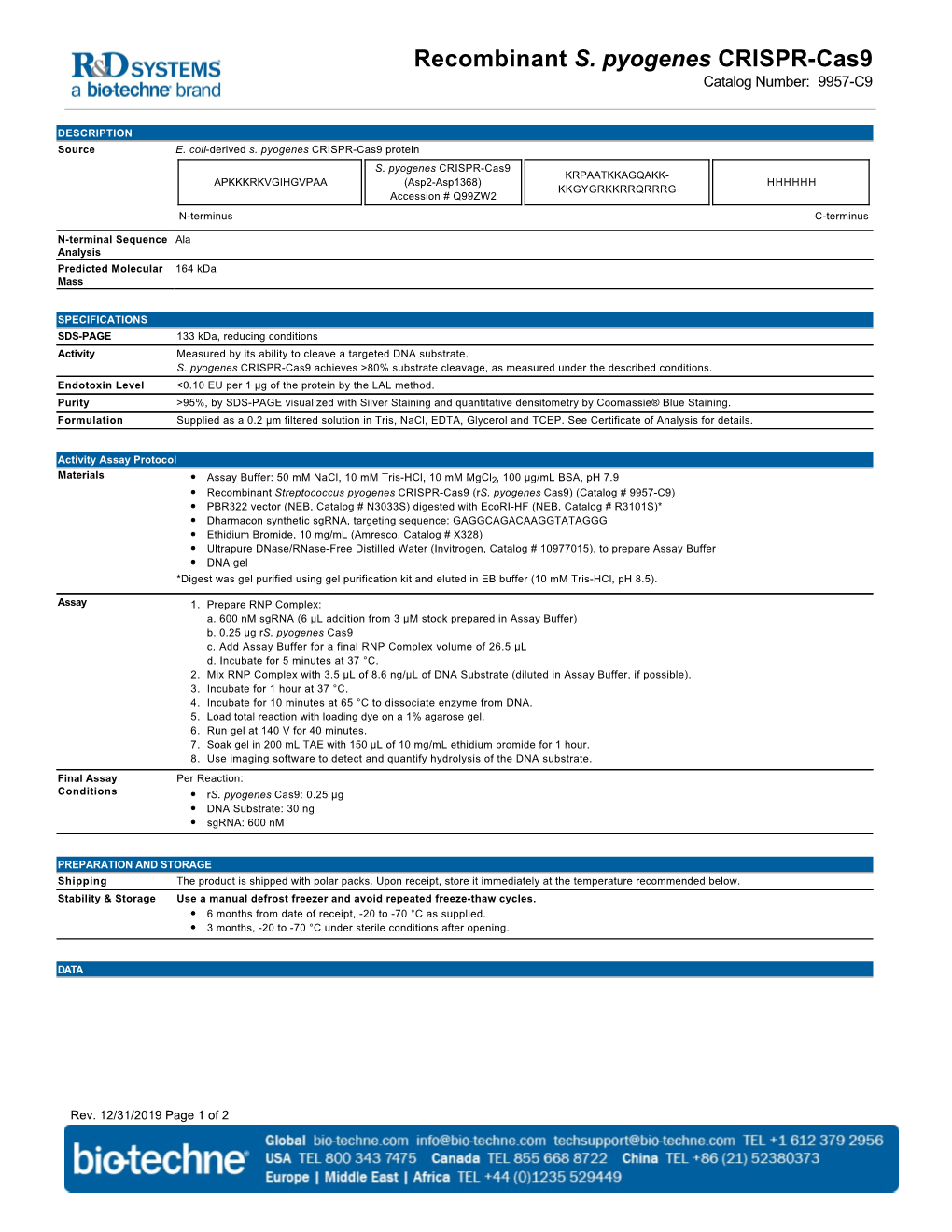 Recombinant S. Pyogenes CRISPR-Cas9 Catalog Number: 9957-C9