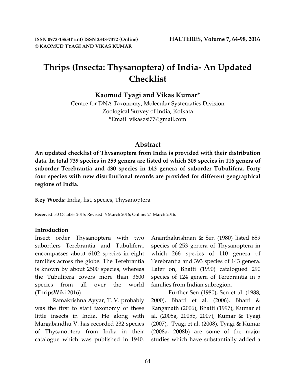 Thysanoptera of South India