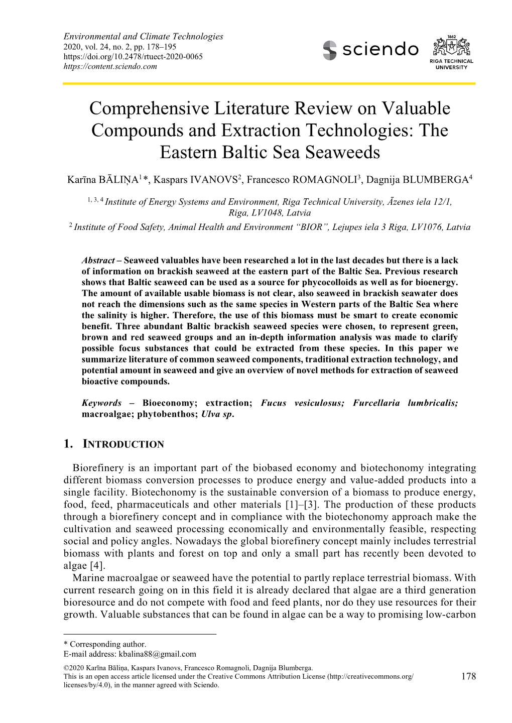 Comprehensive Literature Review on Valuable Compounds and Extraction Technologies: the Eastern Baltic Sea Seaweeds