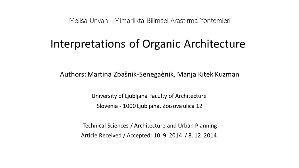 Interpretations of Organic Architecture