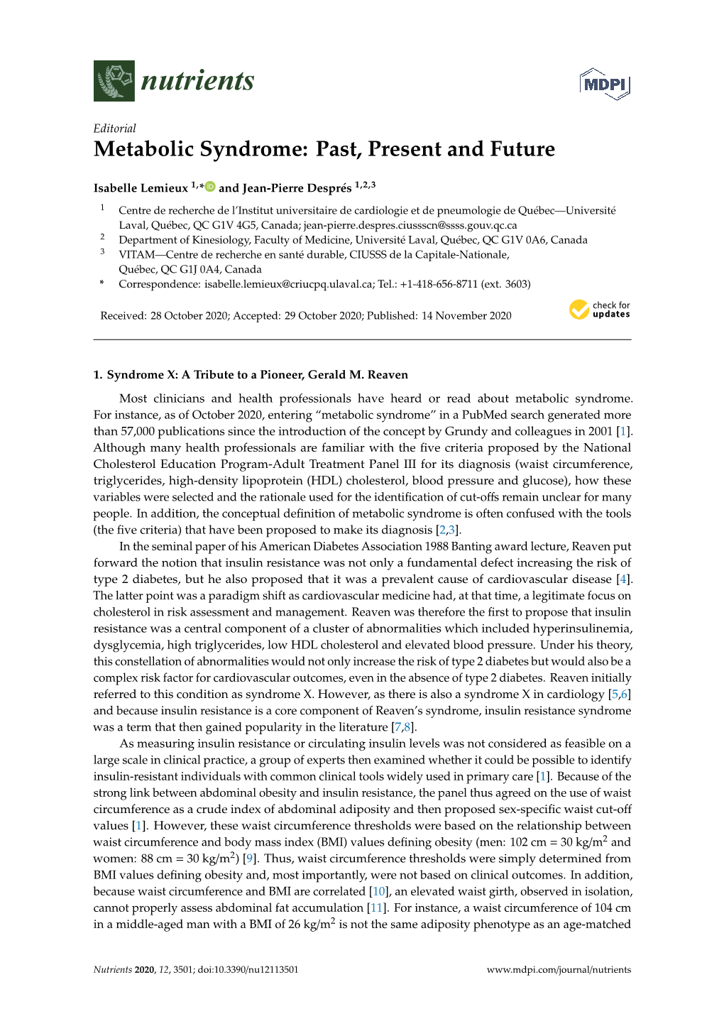 Metabolic Syndrome: Past, Present and Future