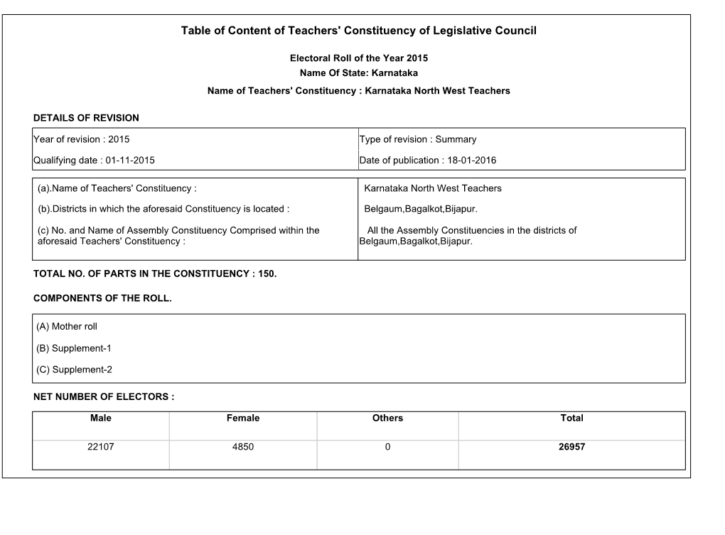 Table of Content of Teachers' Constituency of Legislative Council