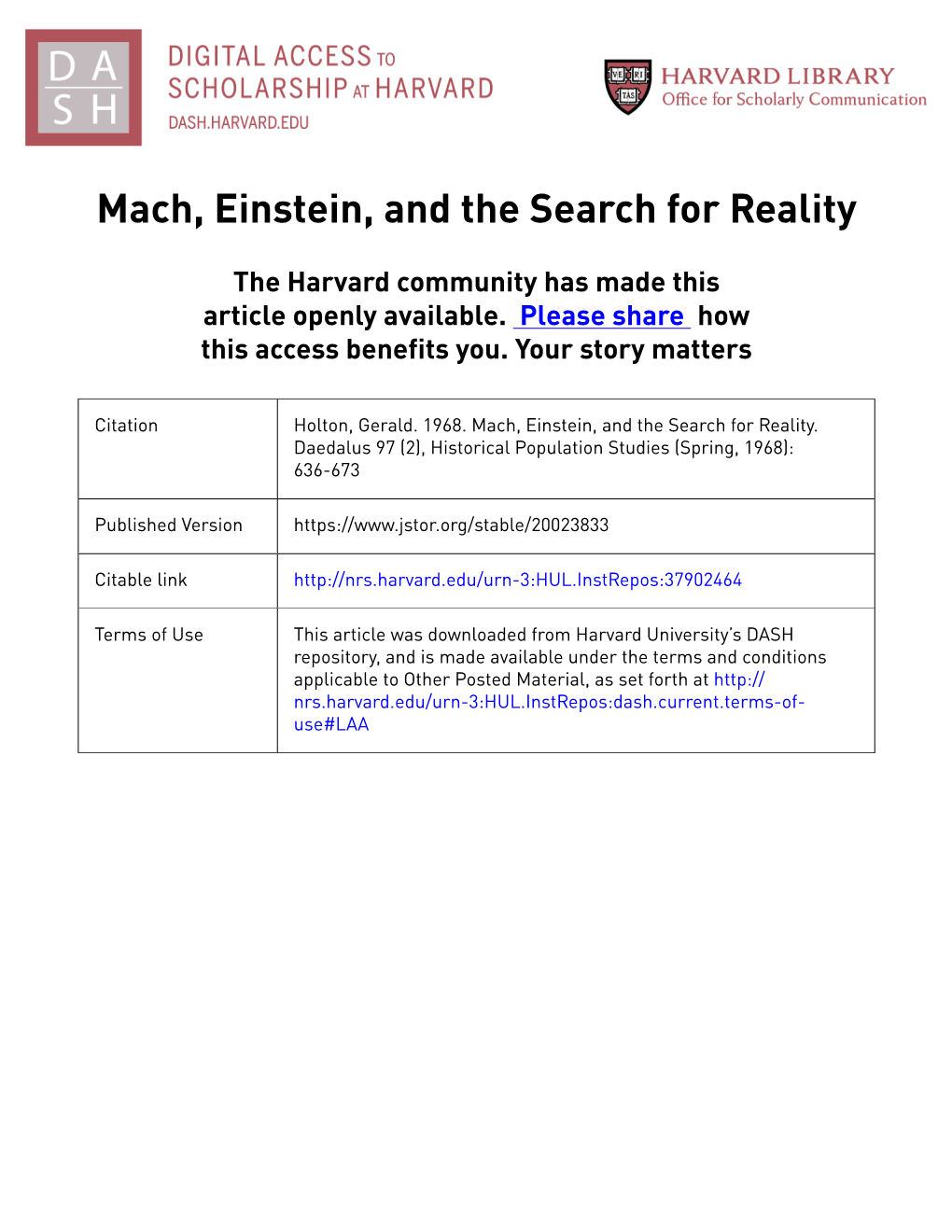 Mach, Einstein, and the Search for Reality