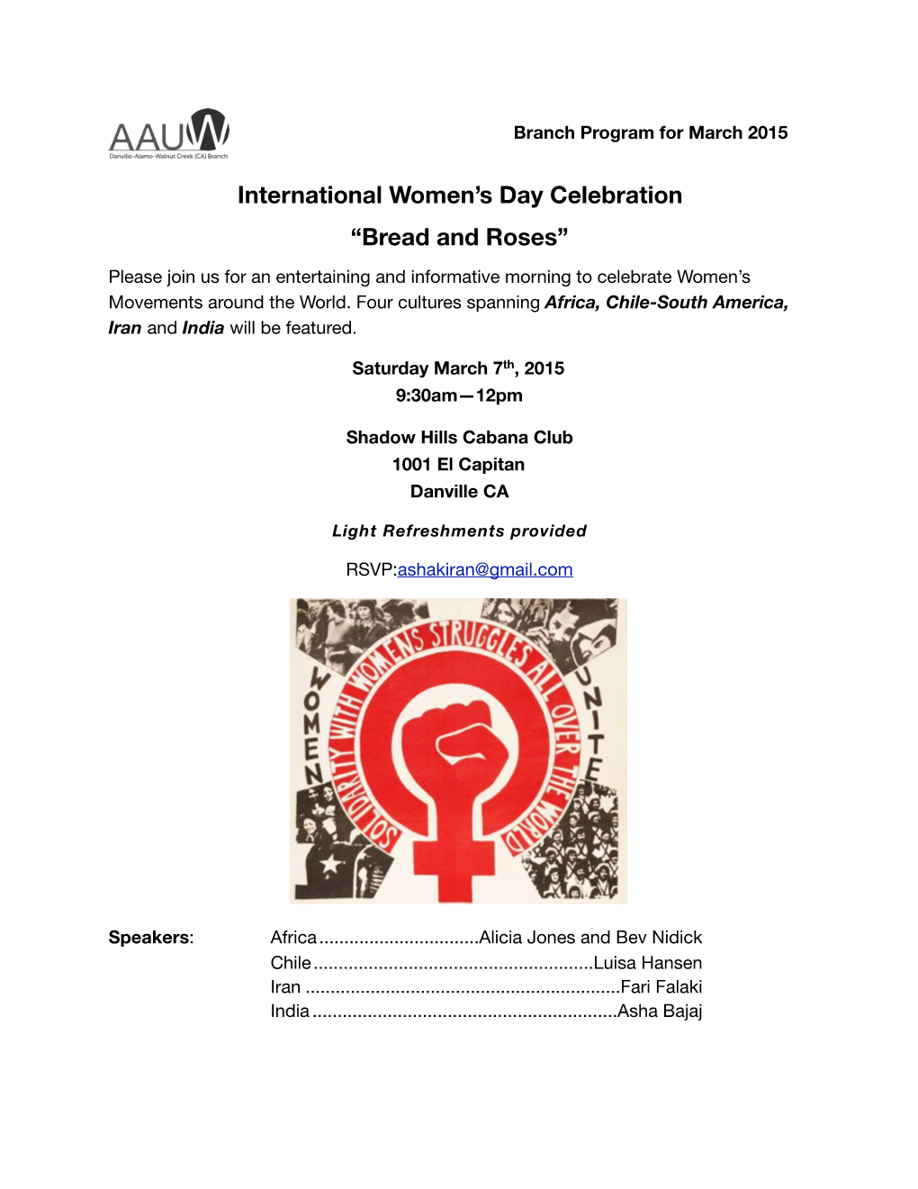 International Women's Day Celebration “Bread and Roses”