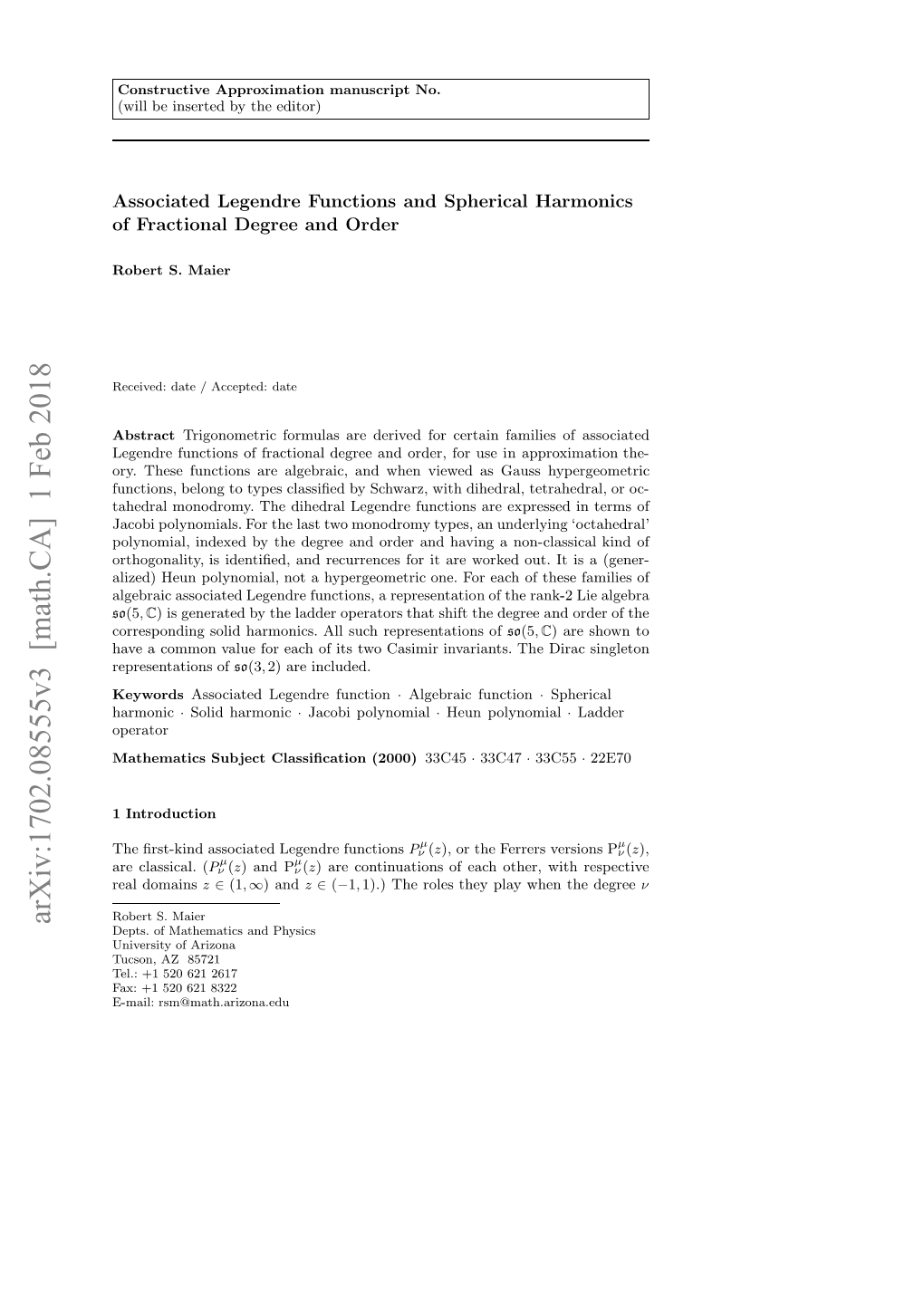 Associated Legendre Functions and Spherical Harmonics of Fractional Degree and Order