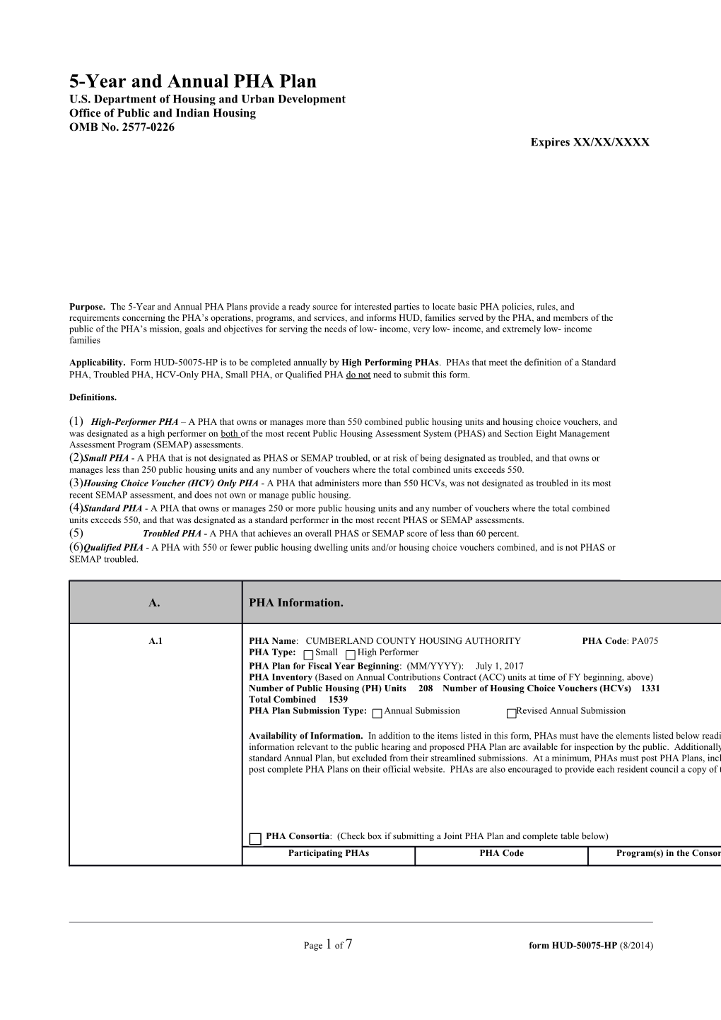 Page 5 of 6 Form HUD-50075-HP (8/2014)