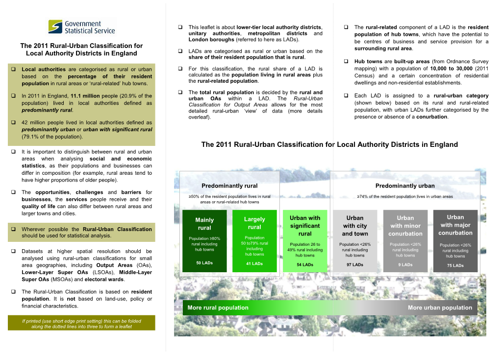 The 2011 Rural-Urban Classification for Local Authority Districts in England