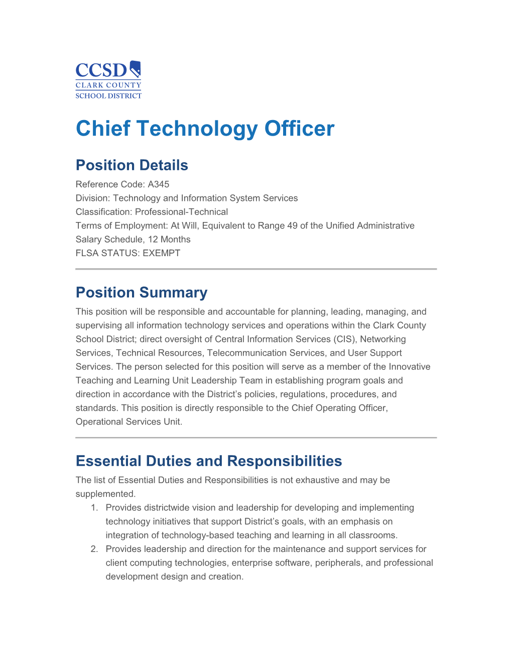 Chief Technology Officer