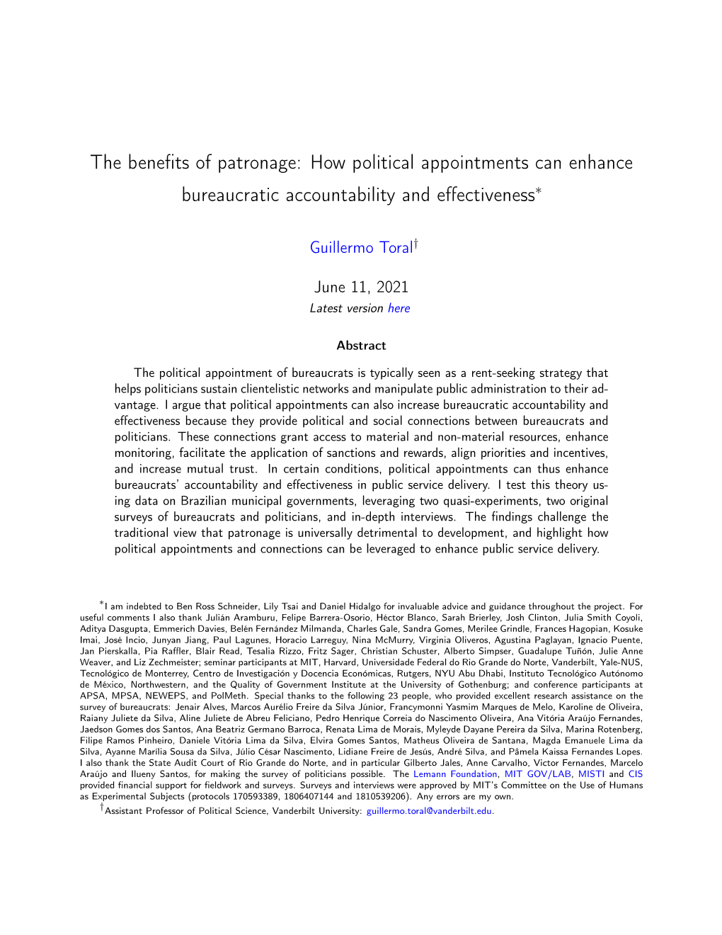 The Benefits of Patronage: How Political Appointments Can Enhance