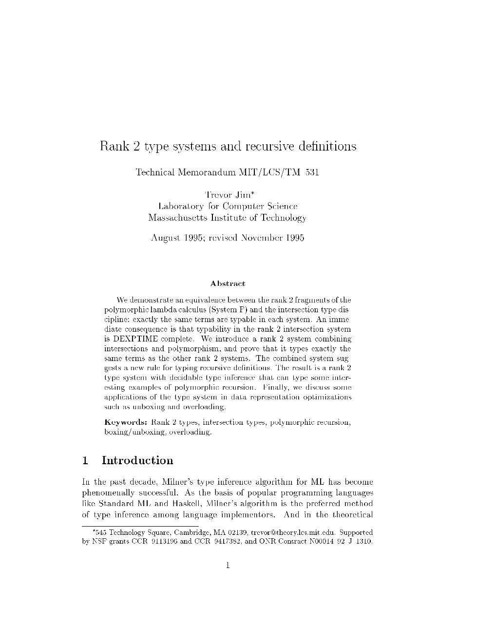 Rank 2 Type Systems and Recursive De Nitions