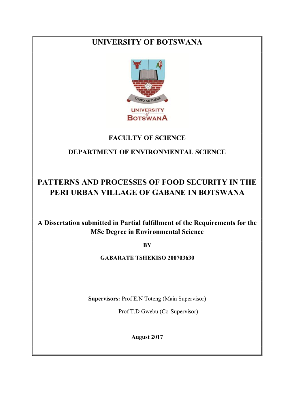 University of Botswana Patterns and Processes Of