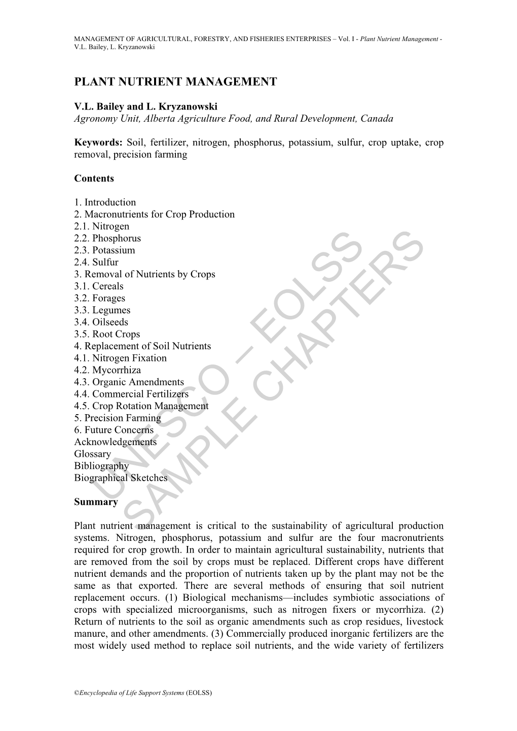 Plant Nutrient Management - V.L