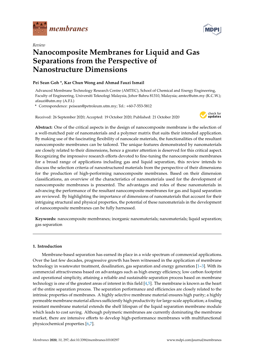 Nanocomposite Membranes for Liquid and Gas Separations from the Perspective of Nanostructure Dimensions