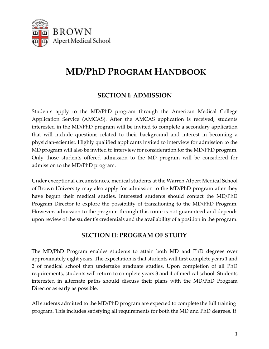 MD/Phd PROGRAM HANDBOOK