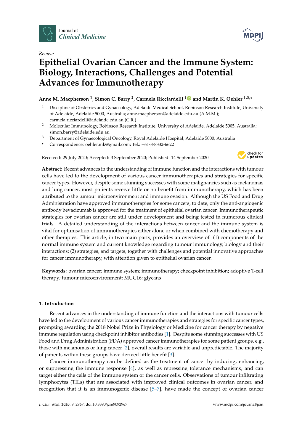 Epithelial Ovarian Cancer and the Immune System: Biology, Interactions, Challenges and Potential Advances for Immunotherapy