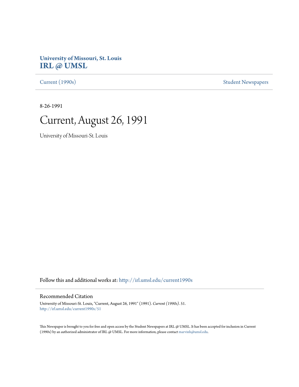 Current, August 26, 1991 University of Missouri-St