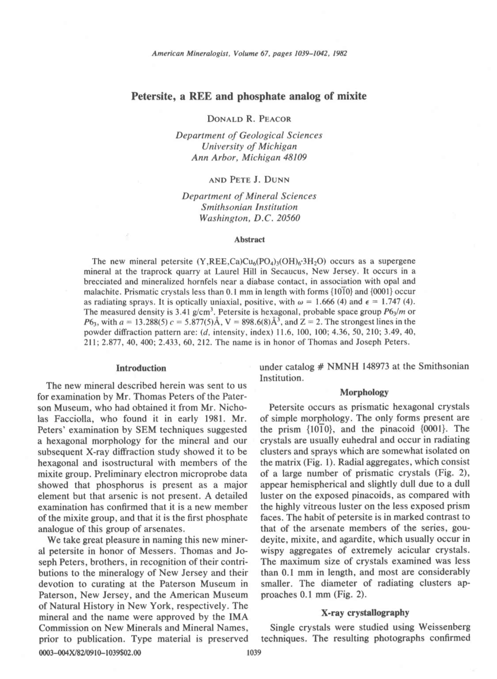 Petersite, a REE and Phosphate Analog of Mixite