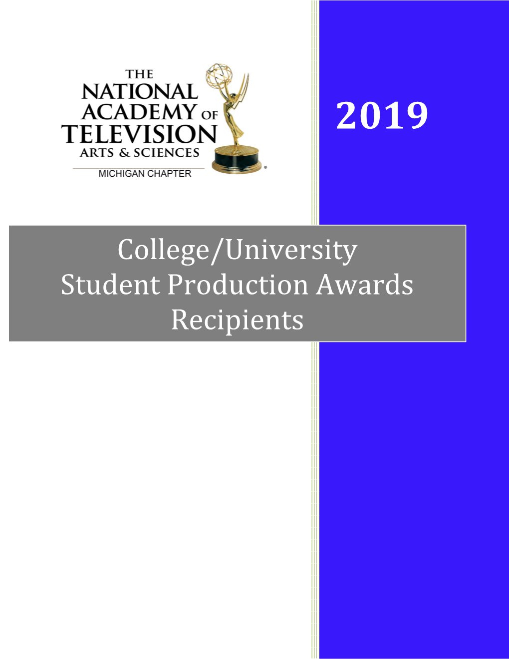 College/University Student Production Awards Recipients