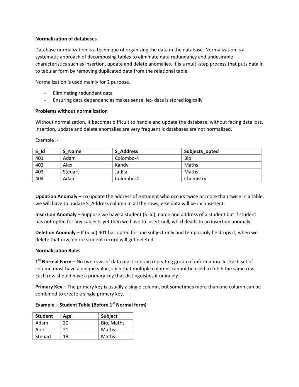 Normalization of Databases