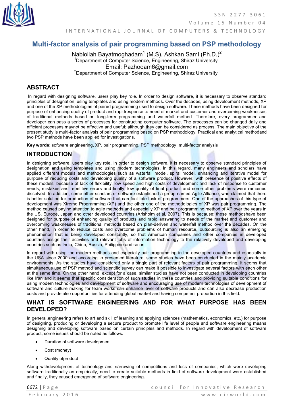 Multi-Factor Analysis of Pair Programming Based on PSP