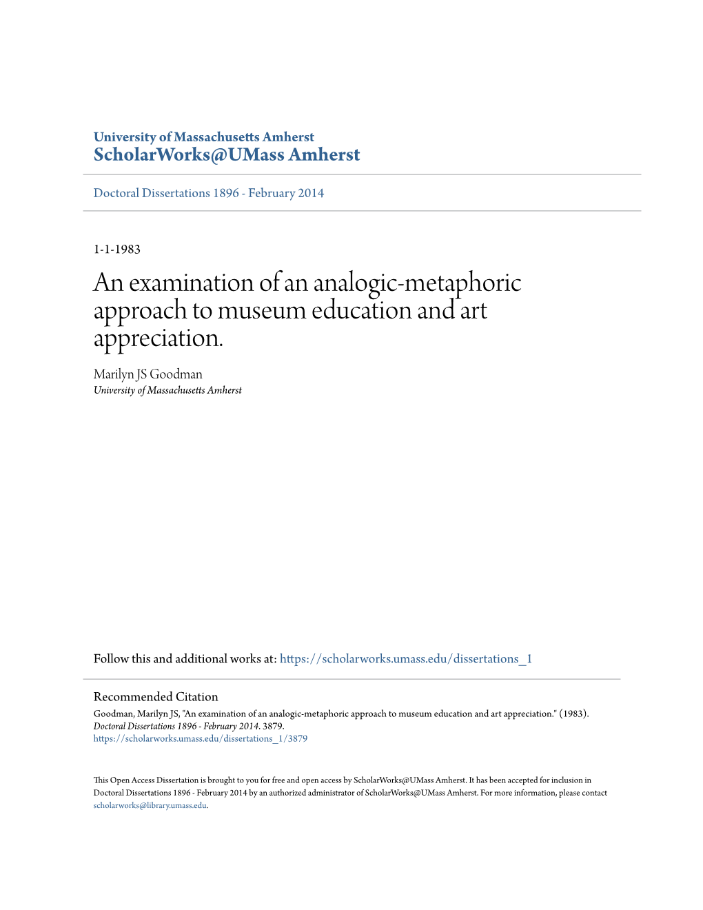 An Examination of an Analogic-Metaphoric Approach to Museum Education and Art Appreciation