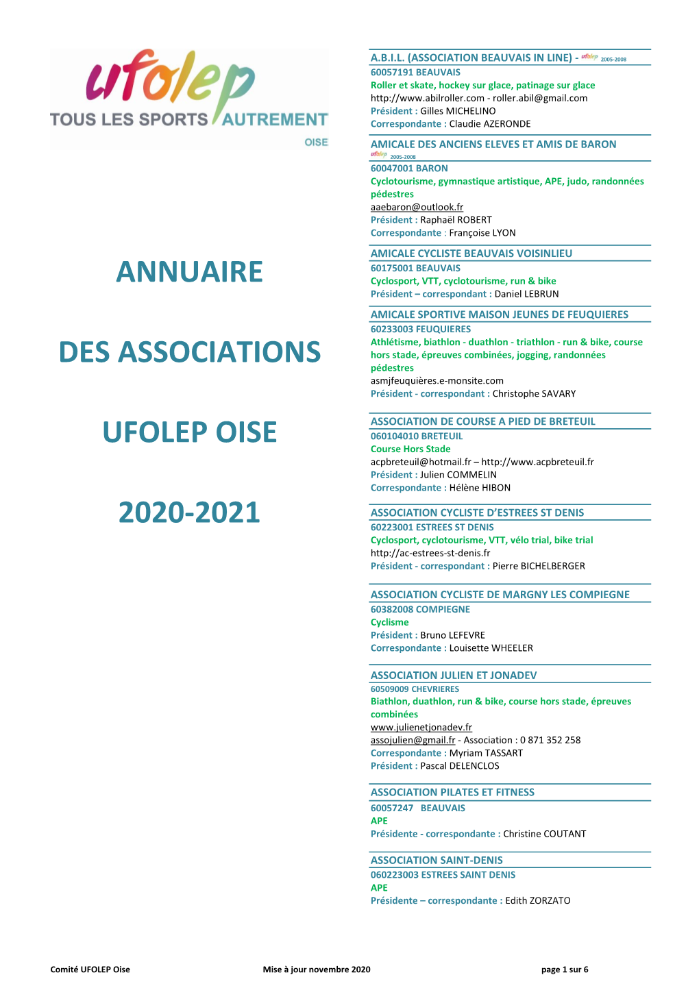 Annuaire Des Associations Ufolep Oise 2020-2021