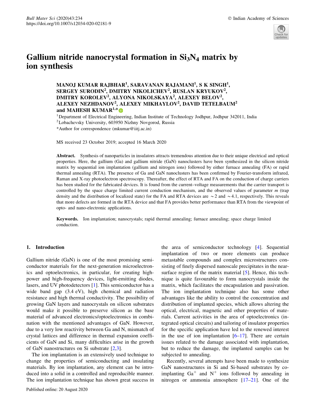 Gallium Nitride Nanocrystal Formation in Si3n4 Matrix by Ion Synthesis