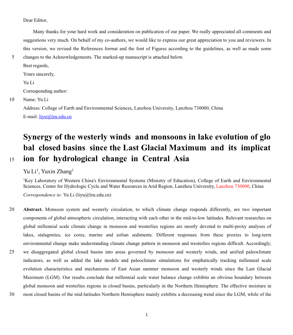 Synergy of the Westerly Winds and Monsoons in Lake Evolution of Glo