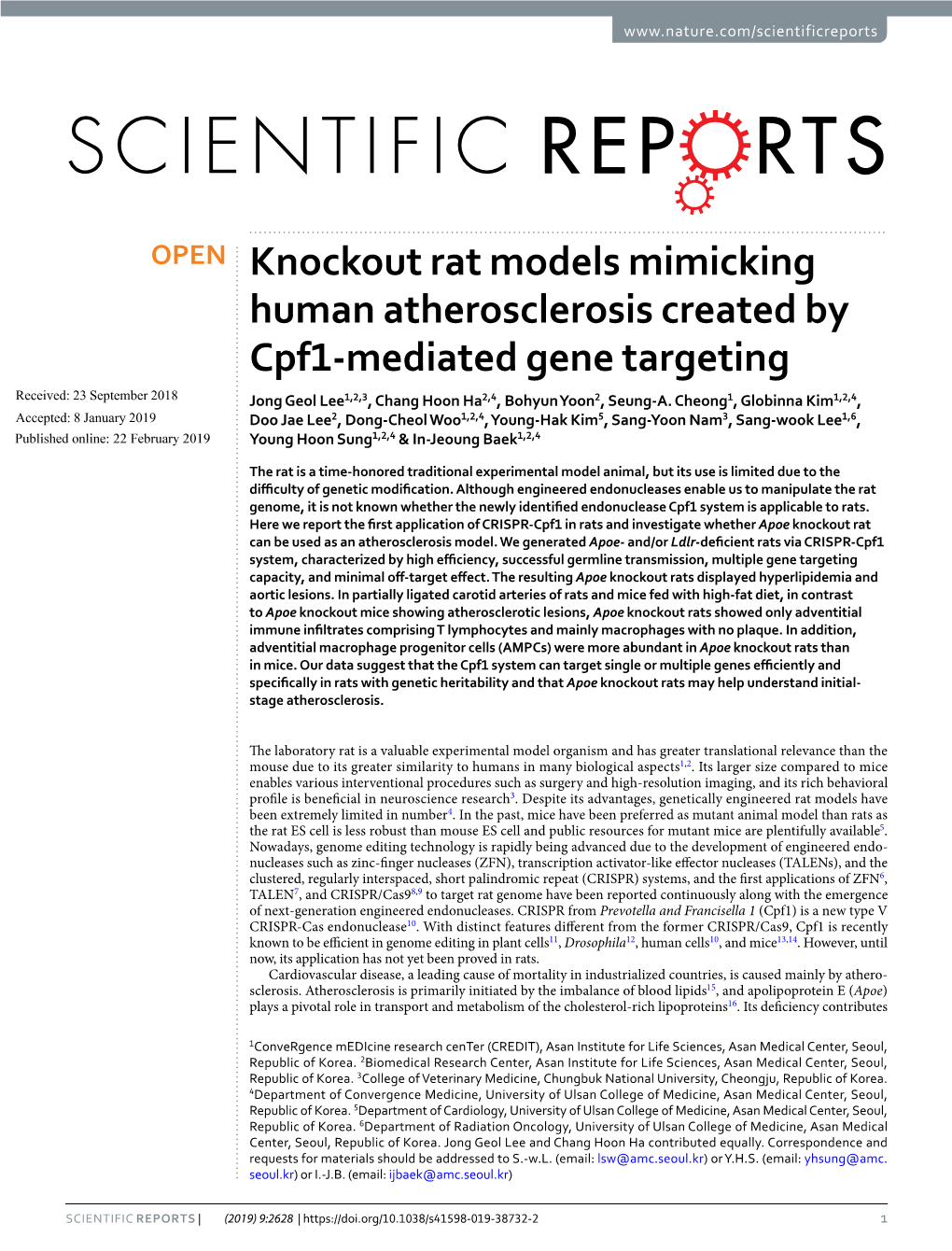 Knockout Rat Models Mimicking Human Atherosclerosis Created By