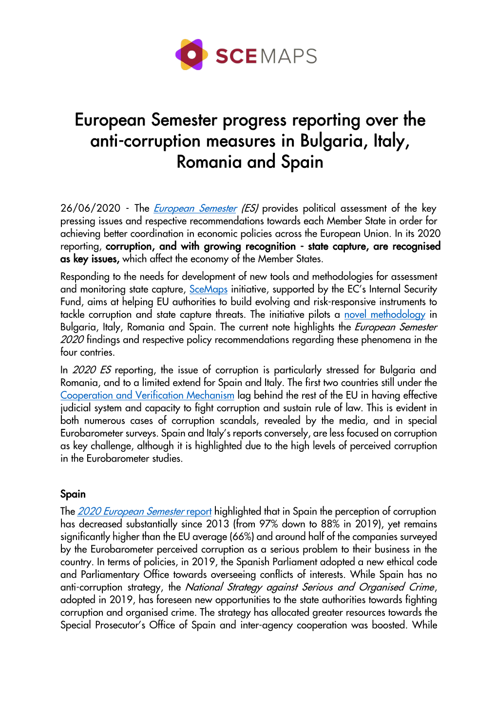 European Semester Progress Reporting Over the Anti-Corruption Measures in Bulgaria, Italy, Romania and Spain