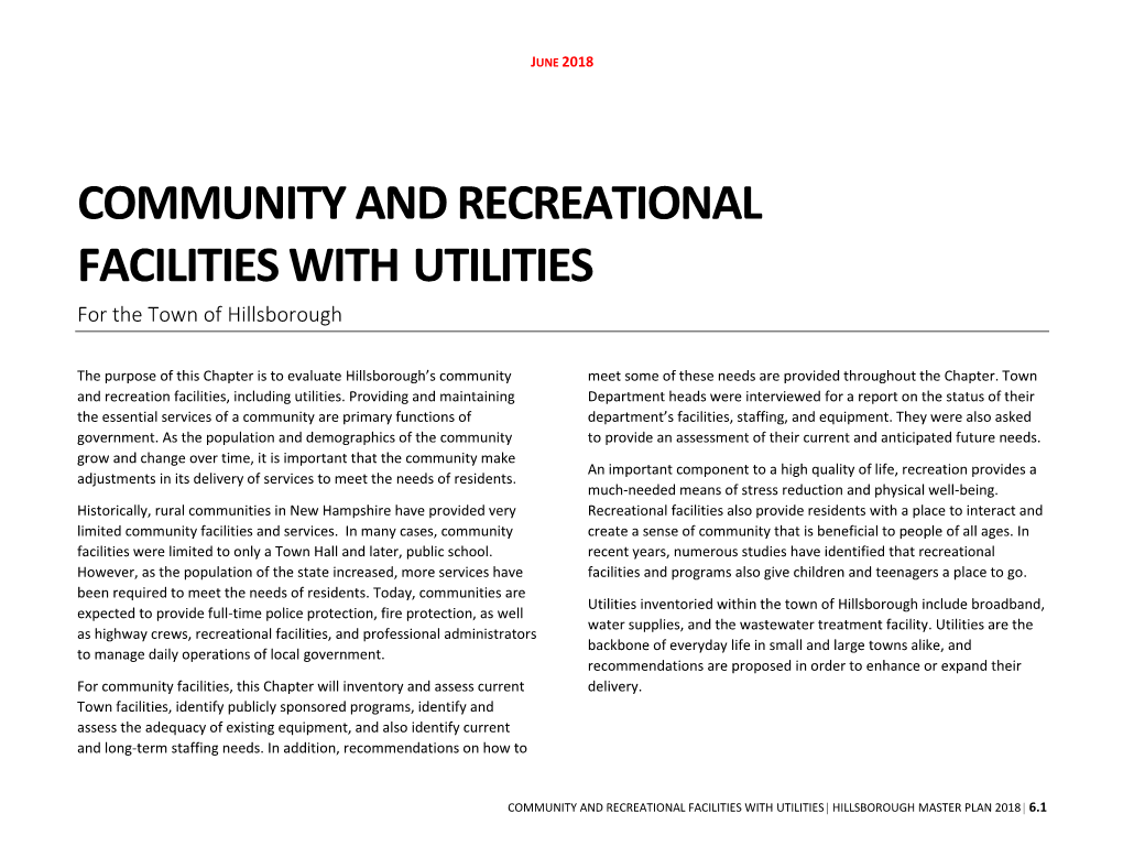 COMMUNITY and RECREATIONAL FACILITIES with UTILITIES for the Town of Hillsborough