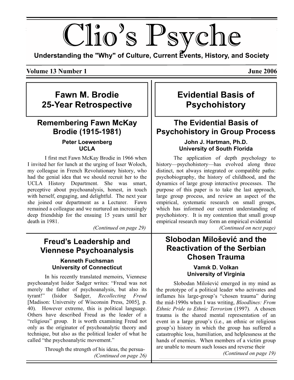 June 2006 Clio’S Psyche Page 1 Clio’S Psyche Understanding the 