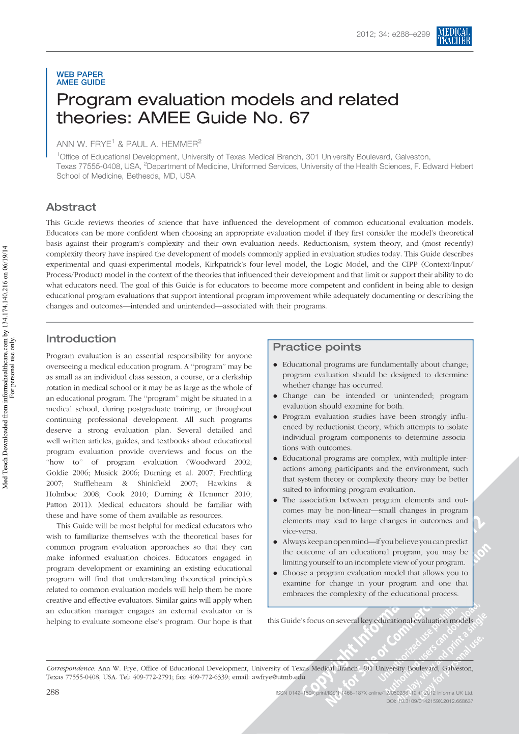 Program Evaluation Models and Related Theories: AMEE Guide No. 67