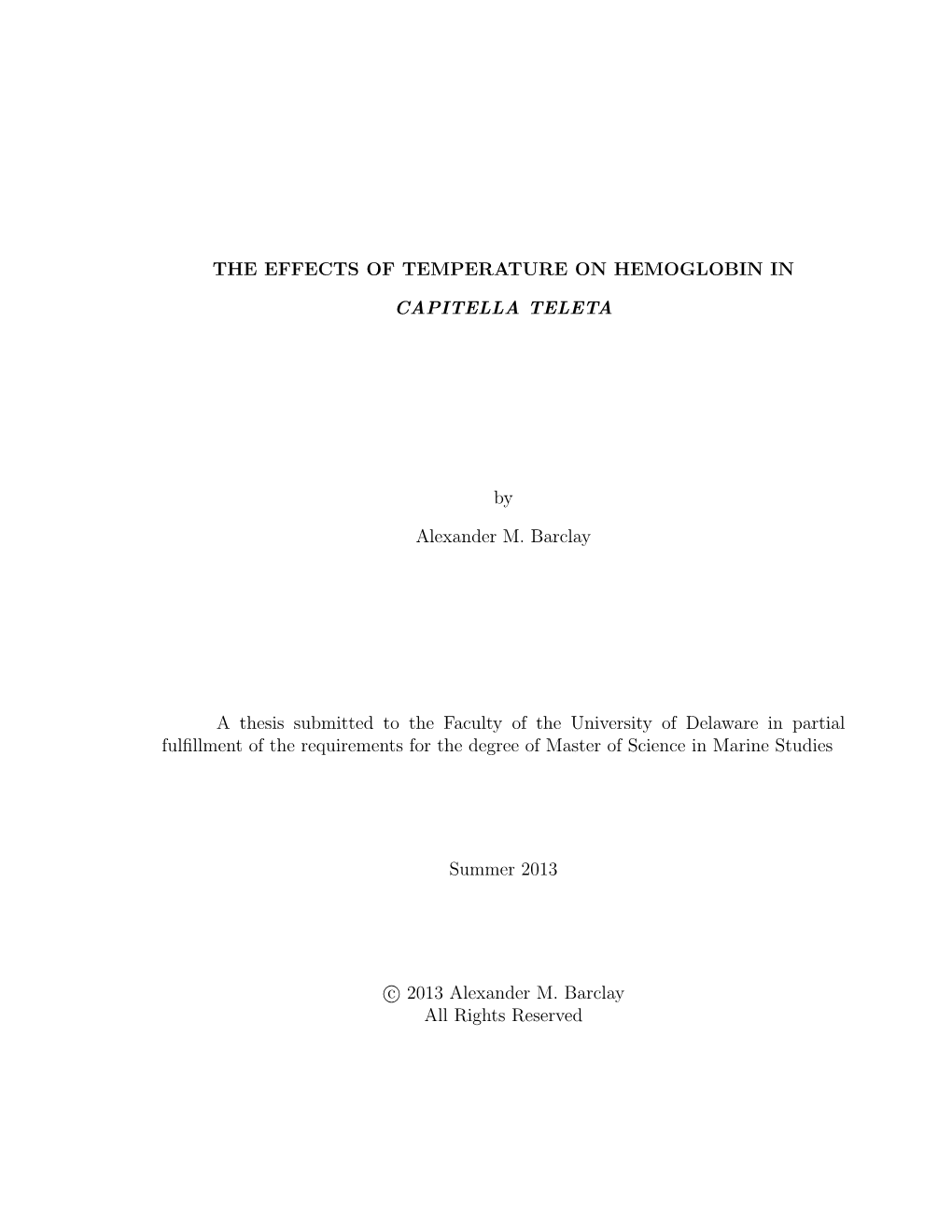 The Effects of Temperature on Hemoglobin in Capitella Teleta